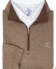 Rhoback Herringbone Jacquard Performance Quarter Zip L/S Men Brown Sz XXL