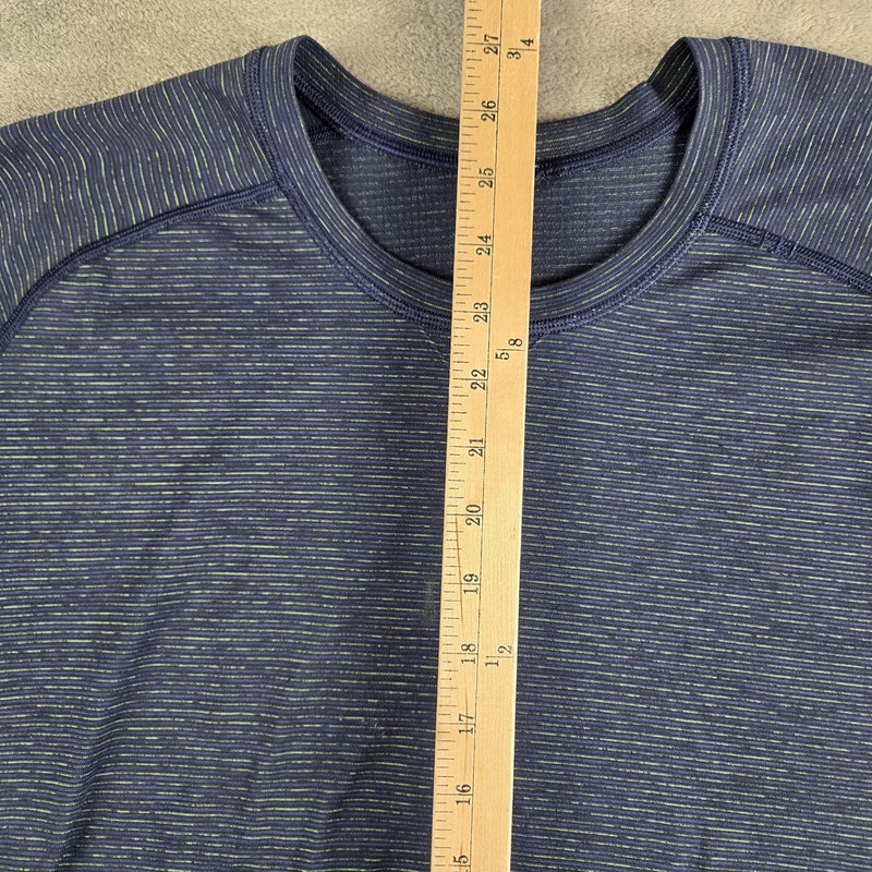 Lululemon Shirt Mens Navy Blue Striped Crew Neck Short Sleeve Tee Activewear gallery