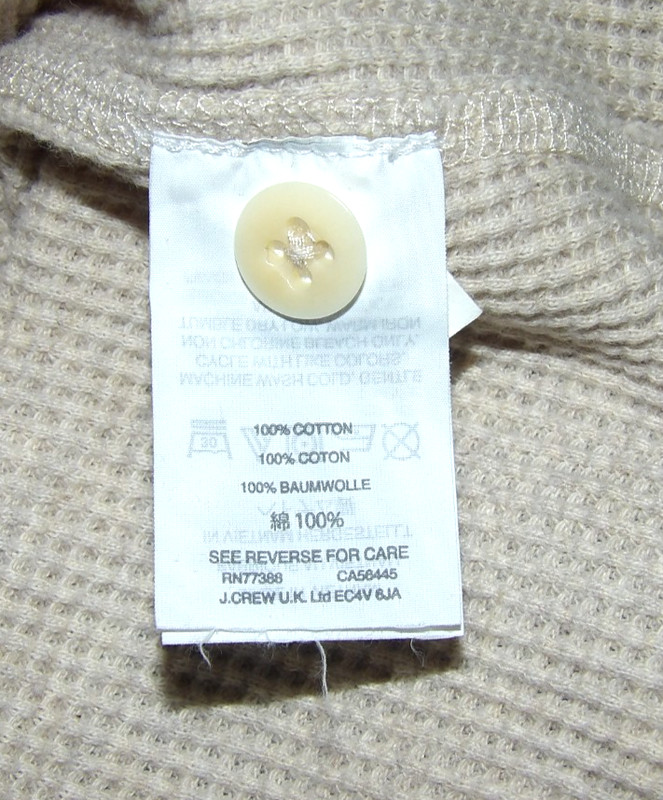 Wallace & Barnes Long Sleeved Beige Waffle Henley Thermal Shirt Men's Medium gallery