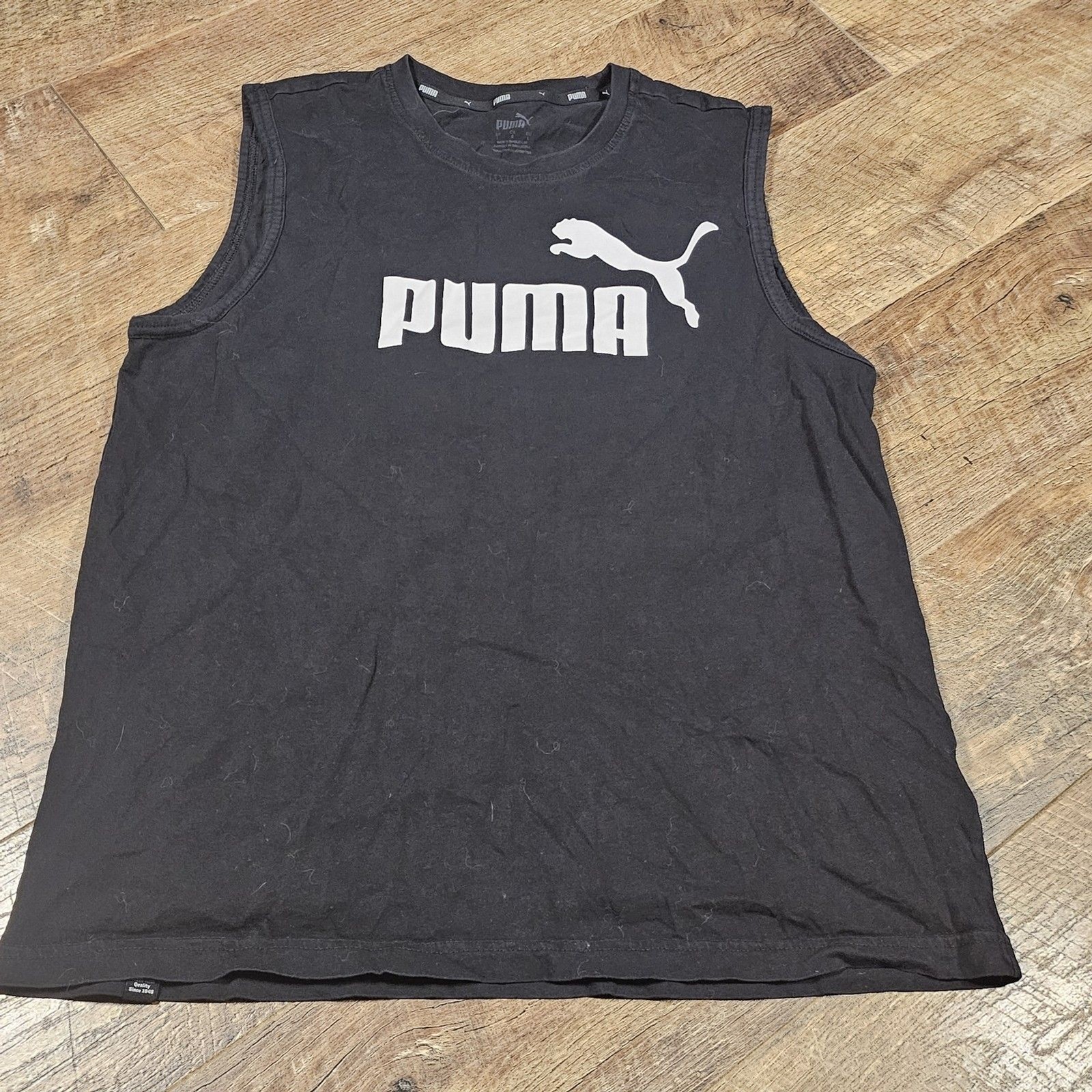 Puma Black Sleeveless Tank Top Mens Large Logo Graphic Athletic Gym Shirt gallery
