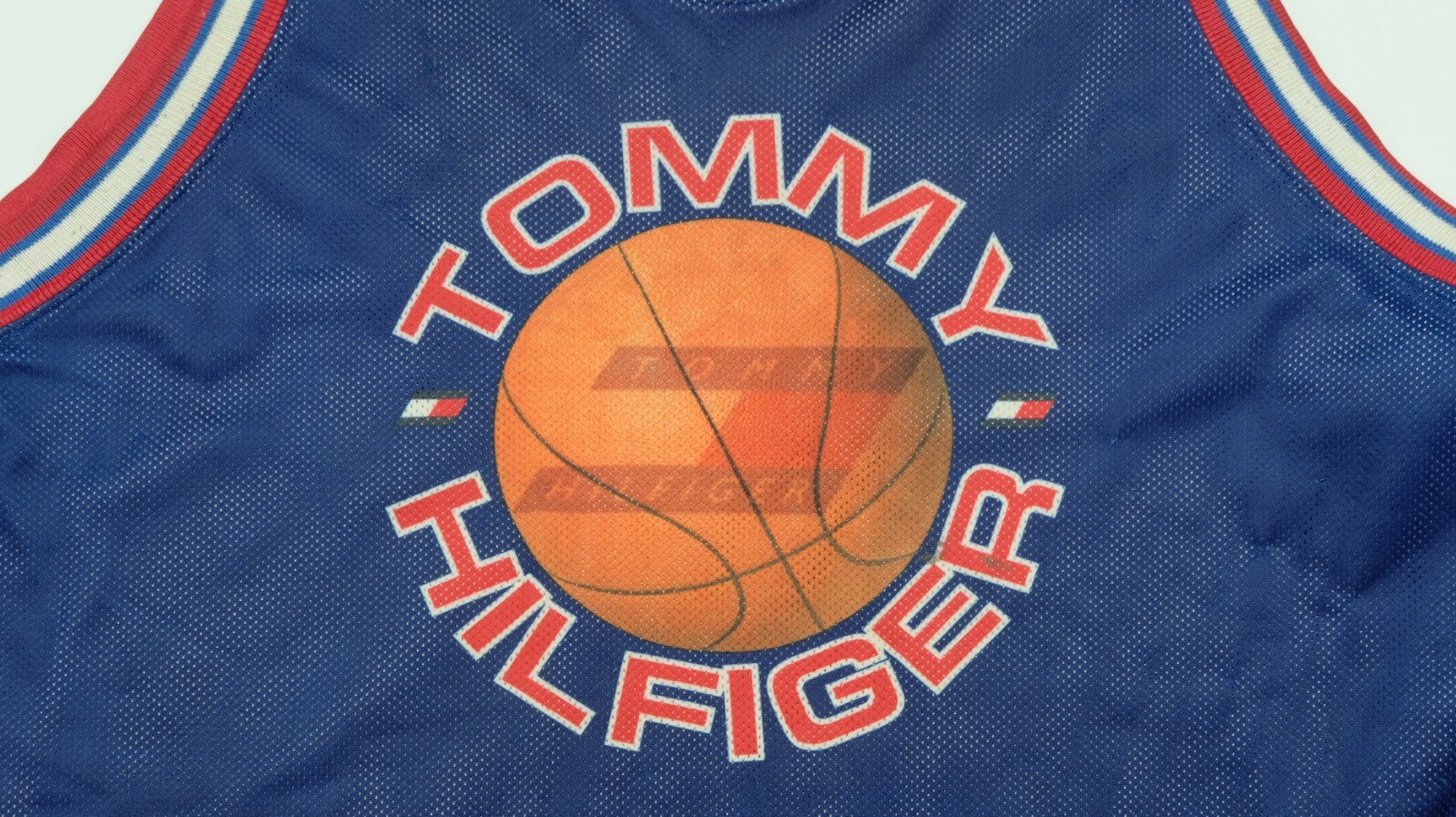 Rare VTG TOMMY ATHLETICS Hilfiger Spell Out Flag Basketball Jersey 90s Navy XL gallery