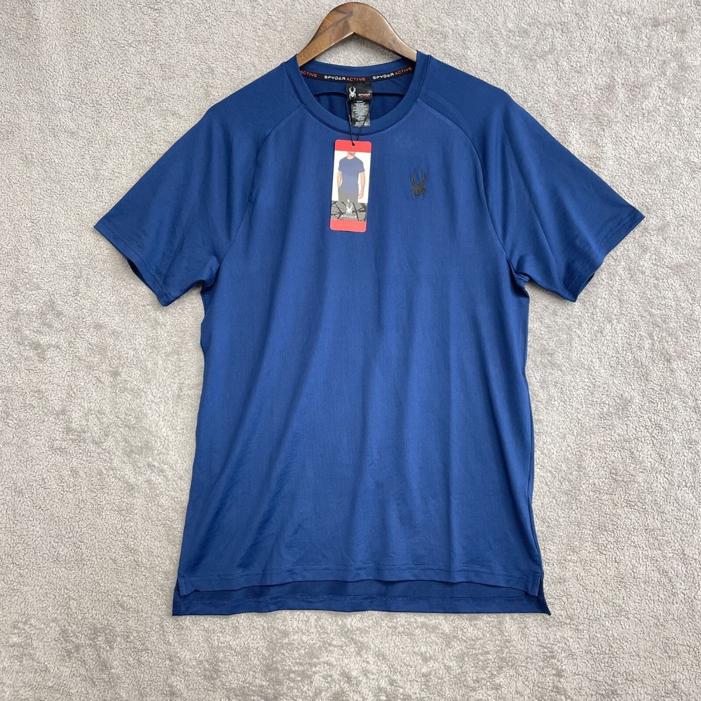 NEW Spyder Active Men's M Blue Short Sleeve Performance T-Shirt Polyester G47