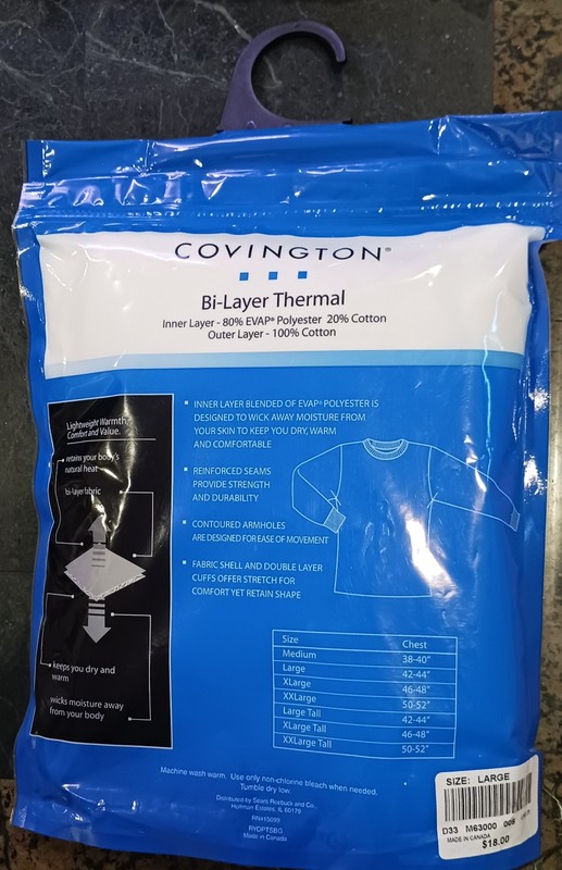 NOS Covington Bi-Layer Thermal Performance Long Sleeve Shirt size L White gallery