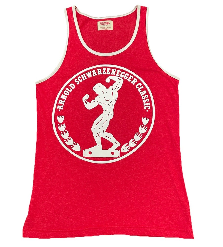 Homage Arnold Schwarzenegger Tank Top Men's Small Red Gym Training Made in USA