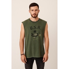 Vintage USA Military Army Green Cut Off T-Shirt Men’s Large Grunge Punk Biker