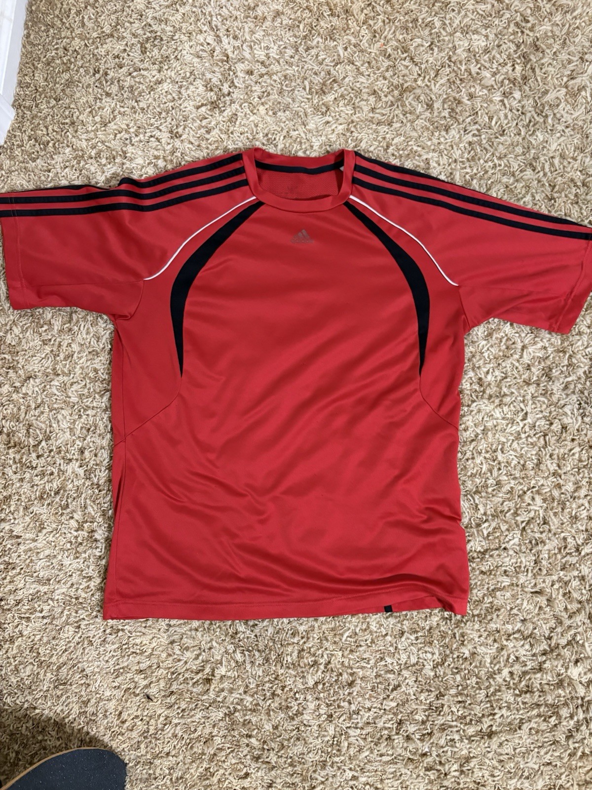 VINTAGE ADIDAS CLIMACOOL SHIRT Y2K Red Black Striped Mesh Soccer Jersey Sz S-M gallery