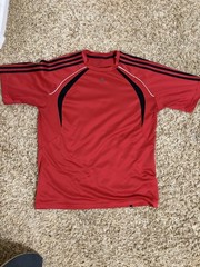 VINTAGE ADIDAS CLIMACOOL SHIRT Y2K Red Black Striped Mesh Soccer Jersey Sz S-M