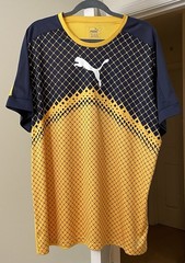 Puma Shirt Gold Navy Blue Geometric Athletic Short Sleeve Pullover Men’s XXL