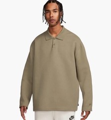 $130 Nike Tech Fleece Reimagined Polo Long Sleeves Olive Men Sz 2XLT FZ7570-276