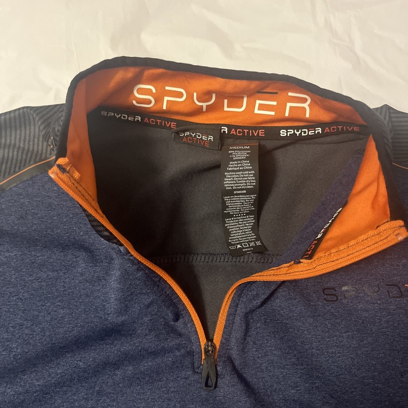 Spyder Active Pro Web Shirt Men M Blue Performance Stretch Mock Neck Athletic gallery