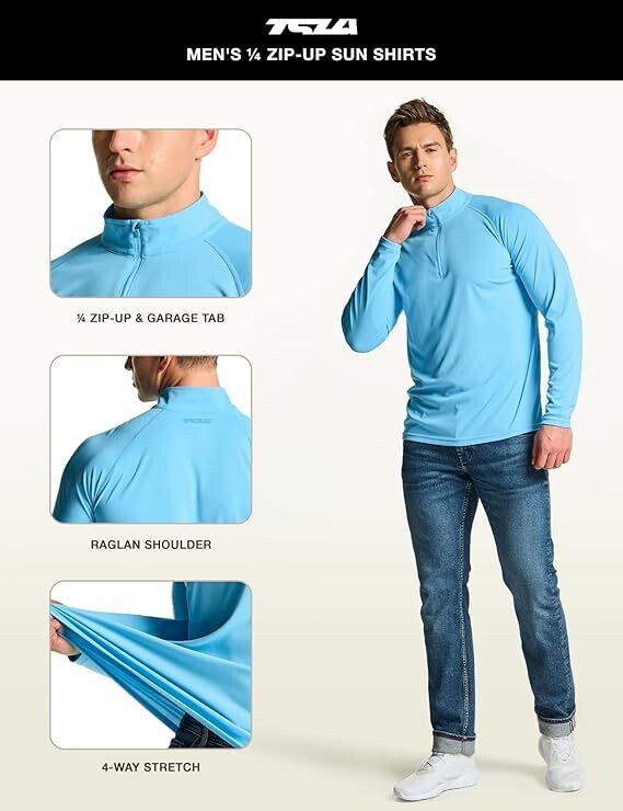 TSLA Men's 1/4 Zip Pullover Quick Dry Performance Running top - Ocean - 2XL gallery