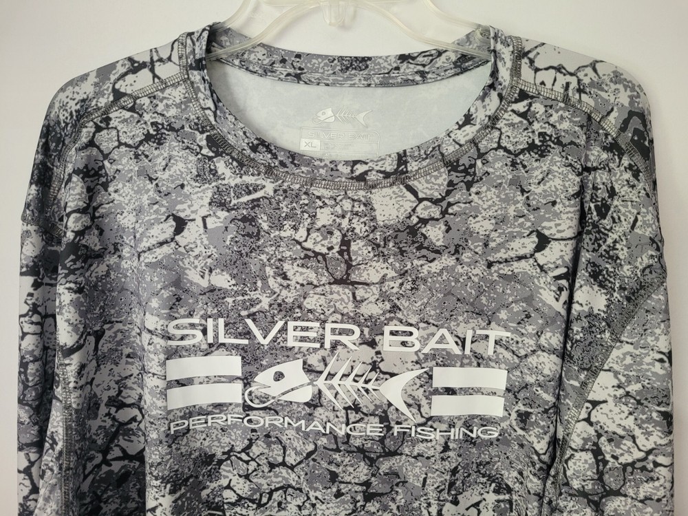 Silver Bait Sz XL Fishing Outdoor Pullover Long Sleeve Excellent Gray Camo