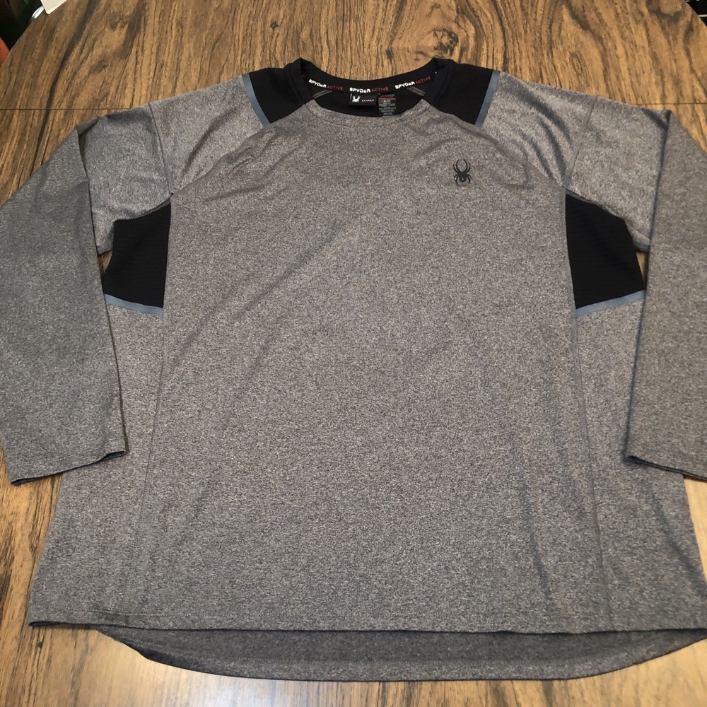 SPYDER Shirt Mens XL Active Pro Web Workout Performance Long Sleeve Gray