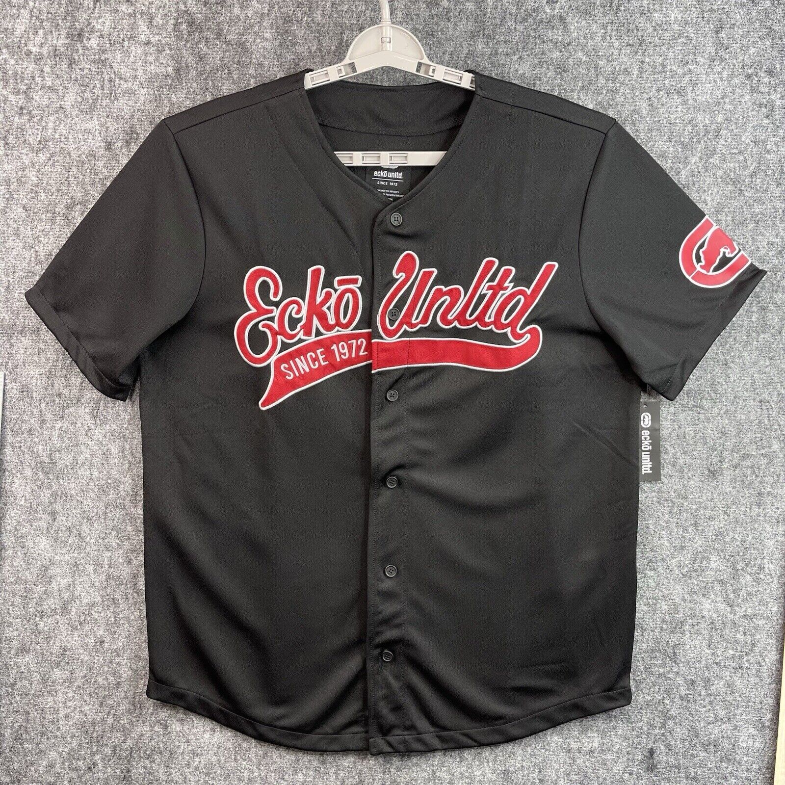 Ecko Unltd Mens Short Sleeve Heavy Weight Black Red Baseball Jersey Size L gallery