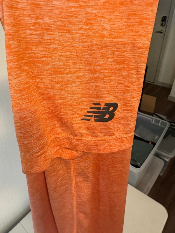 New Balance NB Dry Running Shirt Men's Medium Orange Heather Performance Tee gallery