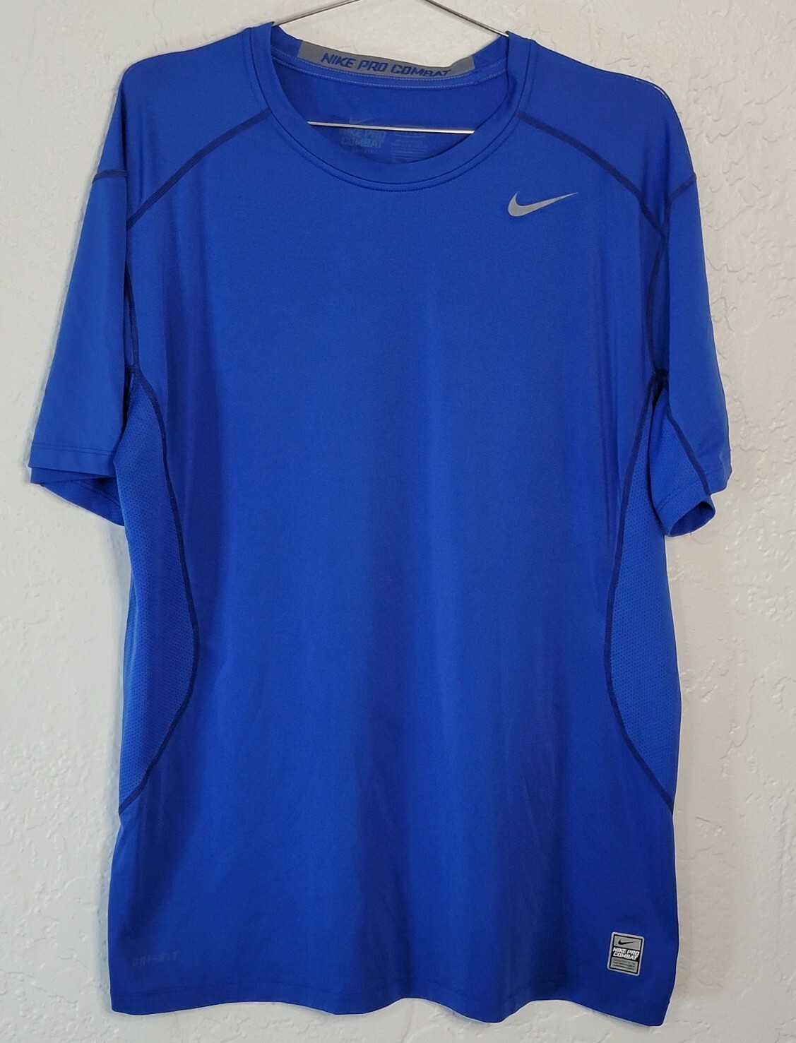 Nike Pro Combat Dri-Fit Mens Fitted Workout Shirt Short Sleeve Blue Size XL gallery