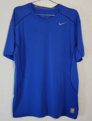 Nike Pro Combat Dri-Fit Mens Fitted Workout Shirt Short Sleeve Blue Size XL
