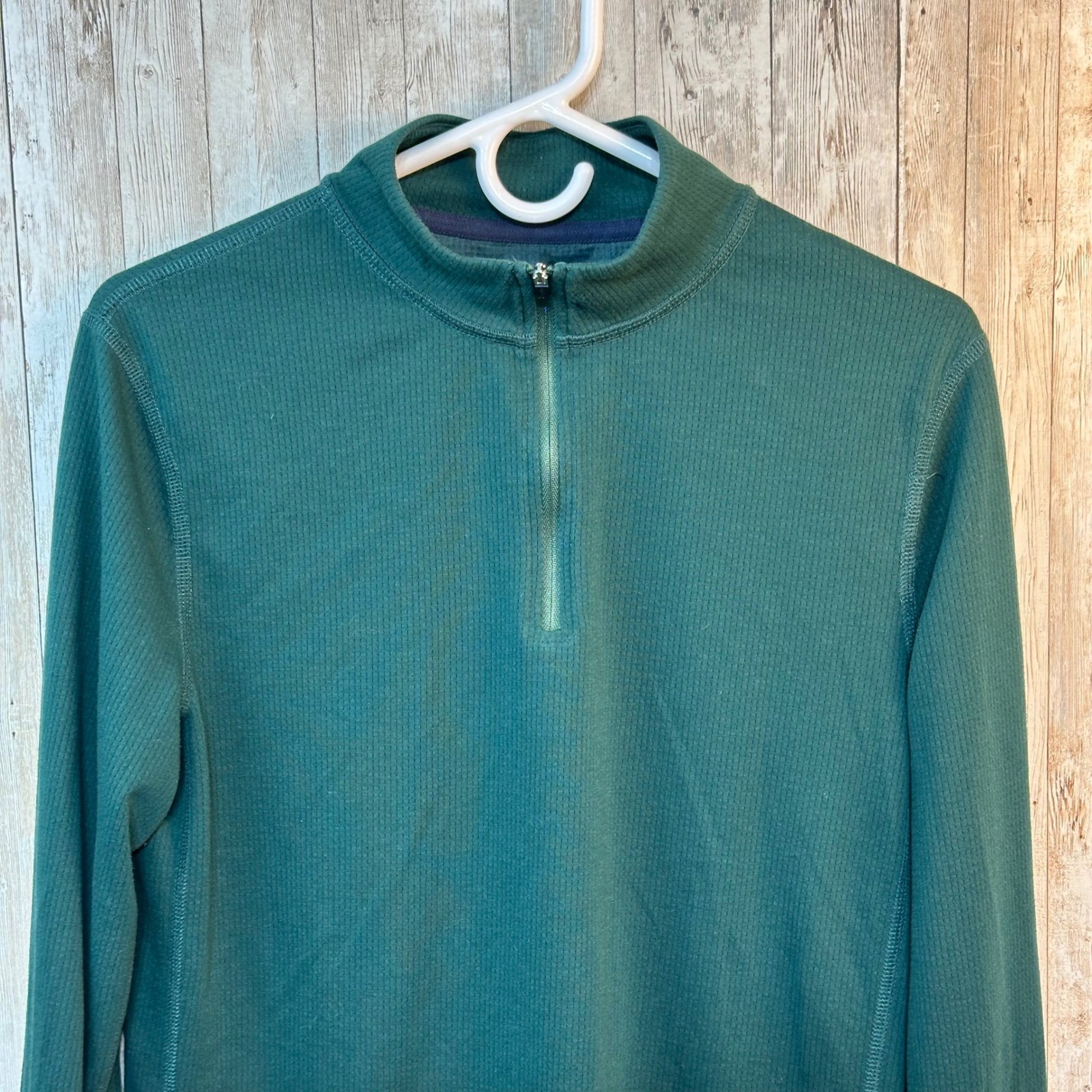 J. Crew Performance Mens Athletic Long Sleeve Pullover 1/4 Zip Dark Green Size S gallery