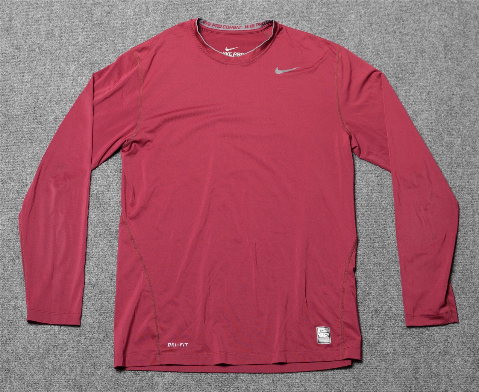 MEN NIKE PRO COMBAT SIZE L LARGE DRI FIT BURGUNDY MAROON GRAY FITTED LONG SLEEVE gallery