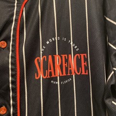 Scarface Black White Pinstripe Baseball Jersey Size Large “The World Is Yours”