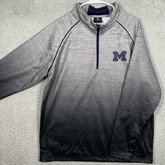 Michigan Wolverines Colosseum Mens Large Shirt Pullover Gray Ombre Fleece Lined