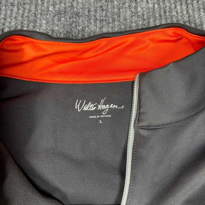 Walter Hagen Pullover Mens L Gray Orange 1/4 Zip Long Sleeve Golf Shirt gallery