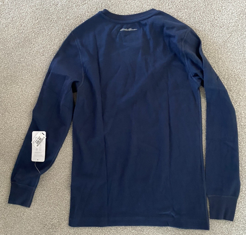 Eddie Bauer Heavyweight Doubleknit Thermal Crew Top Navy Gift Pouch Retail $40 L gallery
