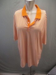 NWT Adidas Size L Mens Orange Striped Collared Buttons Activewear Sport Polo 427