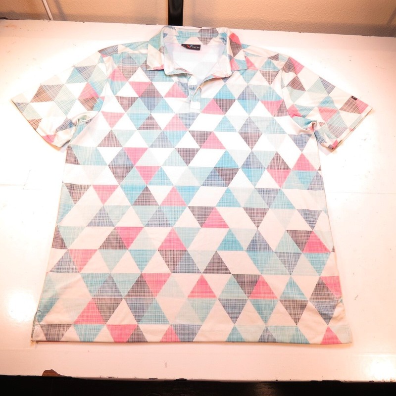 YATTA GOLF GEOMETRIC DIAMOND 3D PRINTED GOLFING GOLF POLO SHIRT Mens XL Colorful gallery