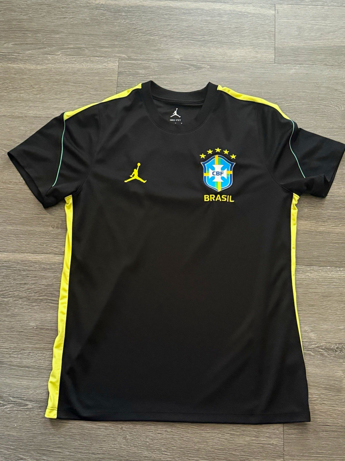 Jordan Dri-FIT Brasil Strike Soccer Shirt Black/Yellow Short Sleeve M RARE OOS gallery