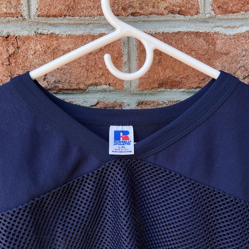 Vintage 80s 90s Russell Football Jersey Blue Mesh USA Made XL Oversized Cropped gallery