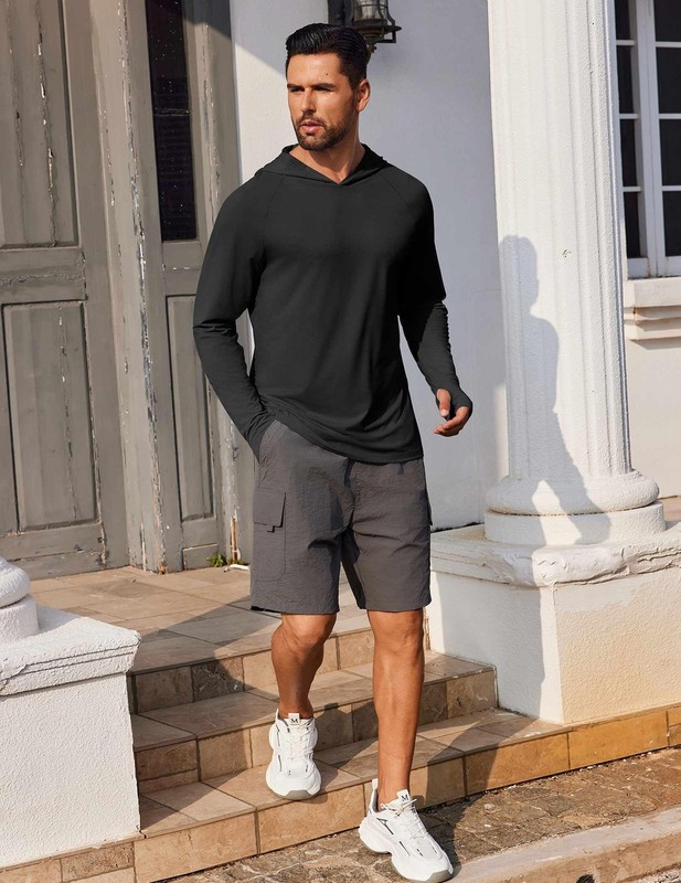 Mens UPF 50+ Sun Protection Hoodie SPF Shirt Long Sleeve Hiking Fishing Outdo... gallery