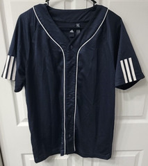 Adidas Navy Mesh Knit Snap Front Short Sleeve Sports Jersey Size M