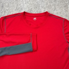 ALO Yoga Shirt Men XL Red Gray Long Sleeve Colorblock Crew Neck CoolFit
