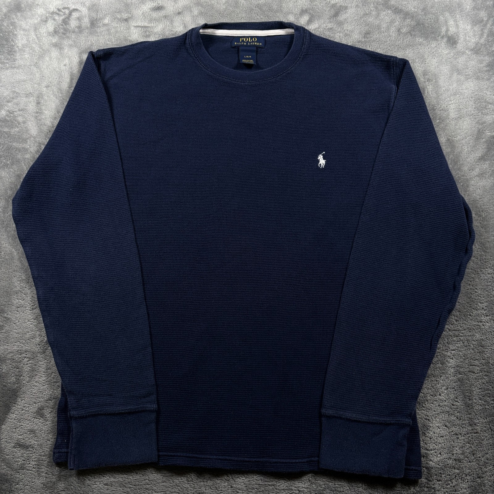 Polo Ralph Lauren Thermal Waffle Knit Shirt Men Large Navy Blue Cotton Pony Logo gallery