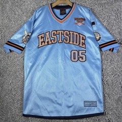 FUBU Jersey Mens Large EASTSIDE Blue 2005 V-Neck Heavyweight 50 Cent Y2K Hip Hop