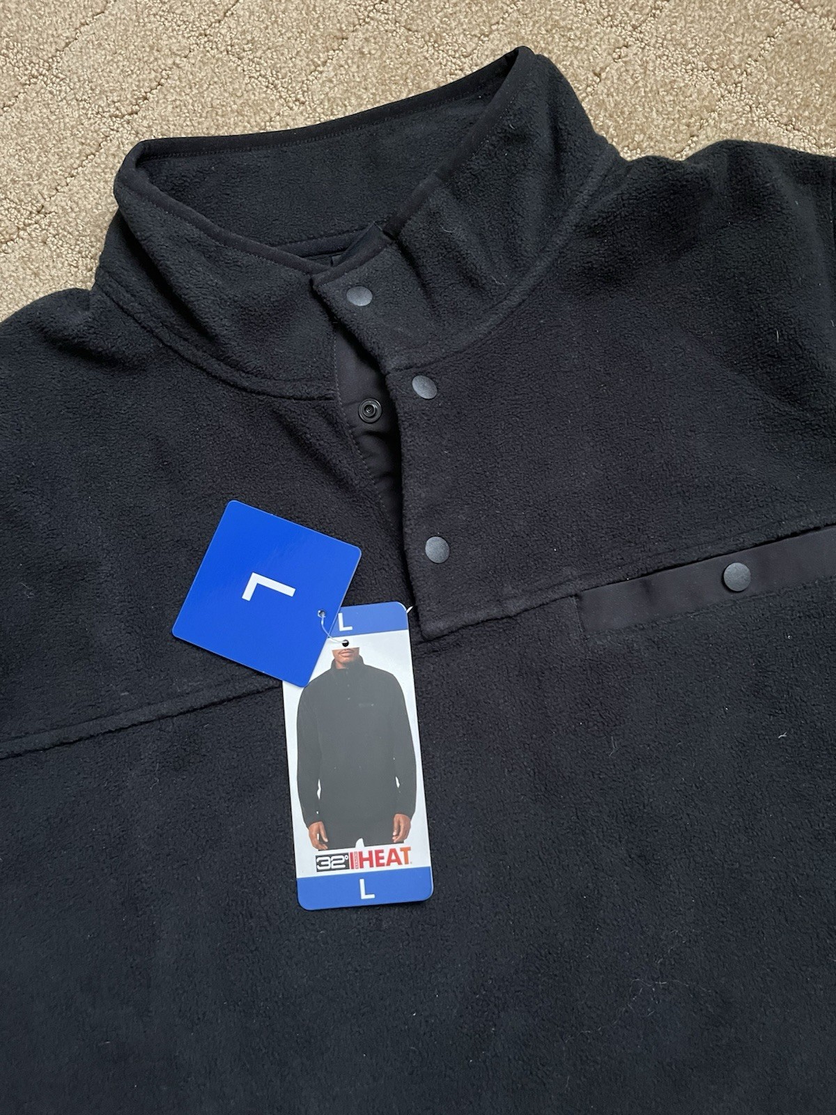 32 Degrees Heat 1/4 Snap Collar Fleece Pullover Black NWT size Large gallery