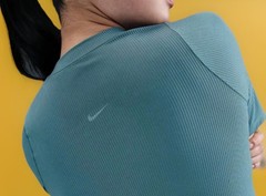 $70 Nike Zenvy Rib Womens Dri-FIT Short-Sleeve Top HF2772-006 Smokey Blue Large