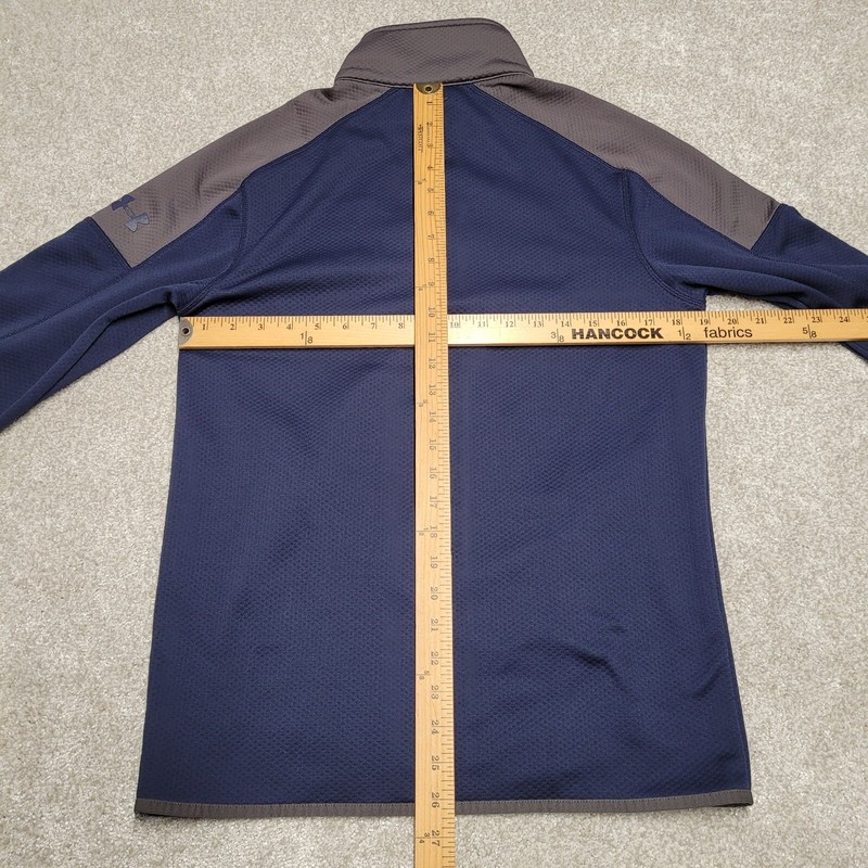 Under Armour Pullover Mens Small Blue Loose ¼ Zip Long Sleeve Brown Logo Pockets gallery