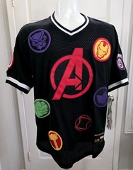 Marvel Avengers Jersey Adult XL Black Mesh V-Neck Lids Exclusive Superheros Rare