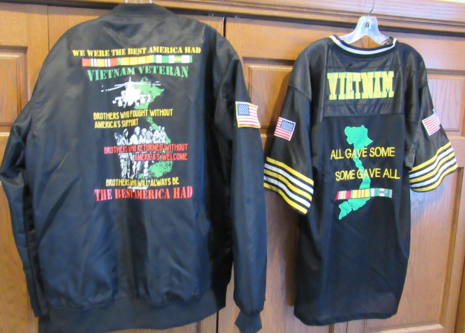 Vietnam War Veteran Football Jersey & Bomber Jacket LOT men's size Large Vet Nam gallery