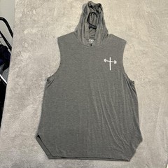 HOLSTRENGTH Hooded Tank Top Mens Small Gray Sleeveless Cross Athletic Training