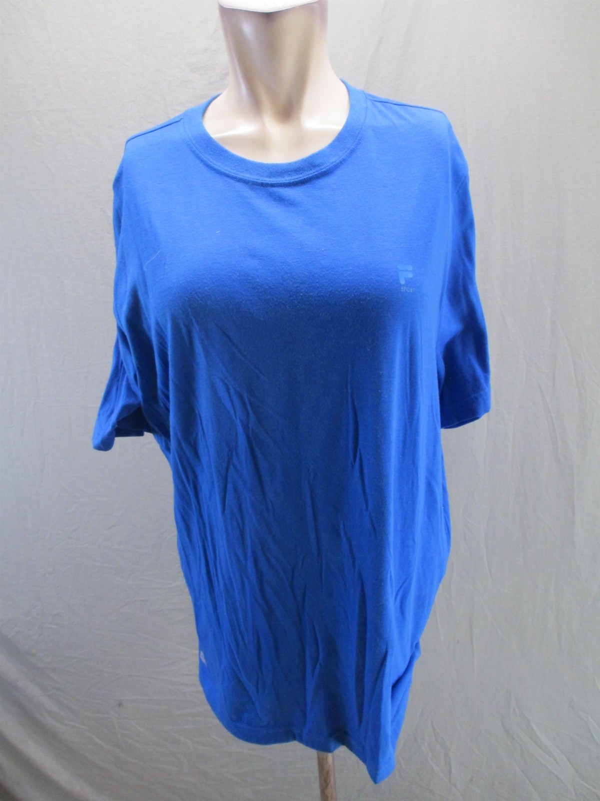Fila Size L Mens Blue Short Sleeve Crew Neck Activewear Sport Logo TShirt 914 gallery