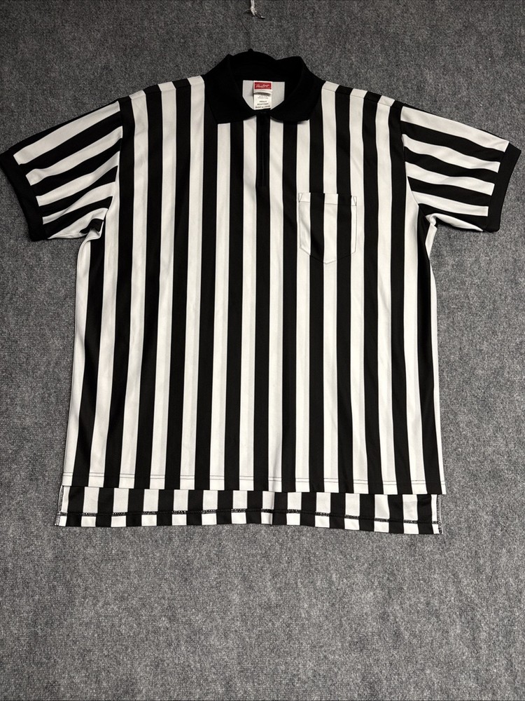 Rawlings Men’s Referee Jersey Black White Stripe V-Neck Official Shirt 2XL