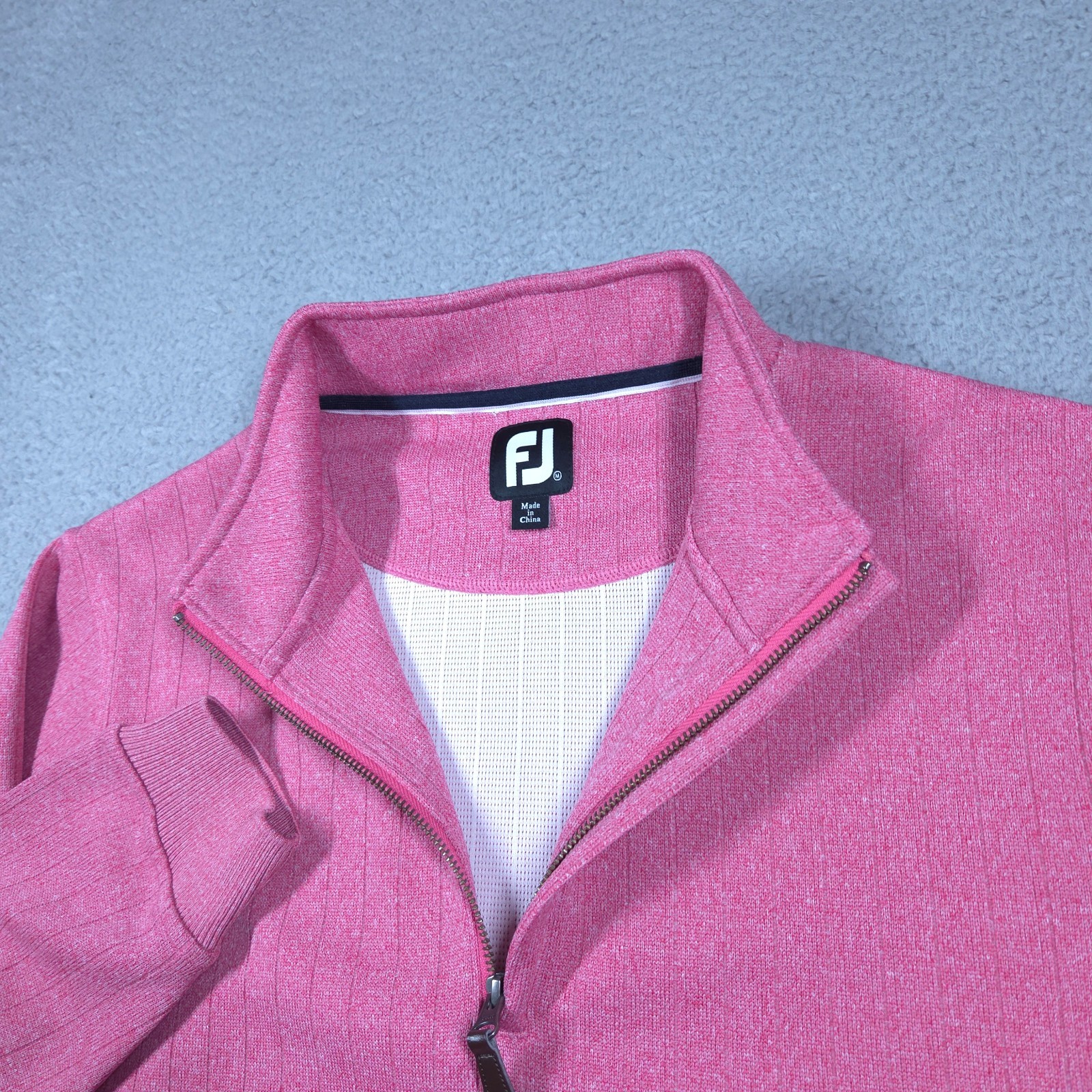 Footjoy Pullover Men Medium Pink Drop Needle Half Zip Gathered Waist Performance gallery