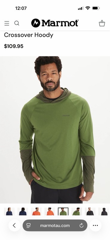 Marmot Mens Green / Grey Crossover HOODY shirt thin hiking L lightweight NWT gallery