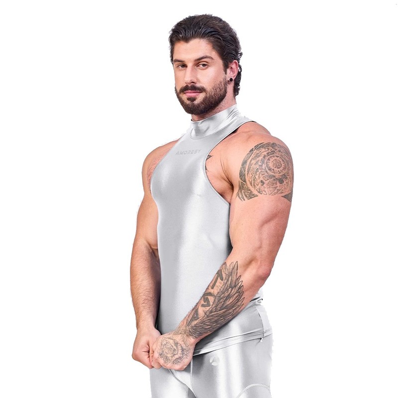AMORESY Men Oil Glossy Activewear Tops Sport Vest Breathable Training Undershirt gallery