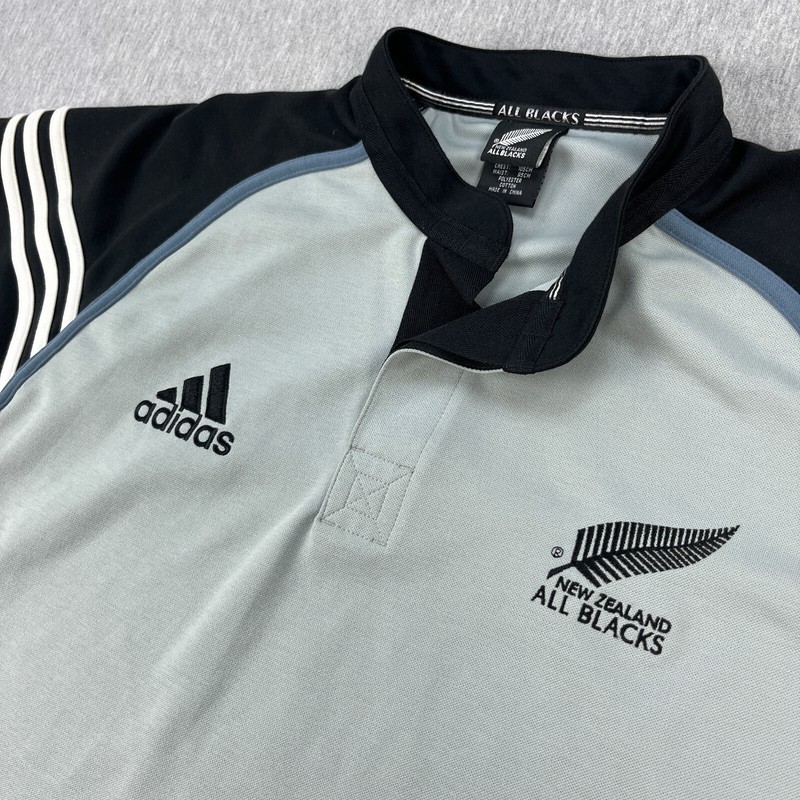Adidas All-Blacks Rugby Jersey Mens XL Black Gray Button-Up New Zealand Official gallery