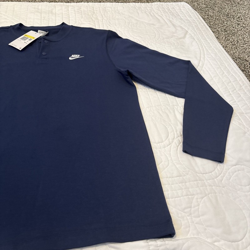 Nike CLUB HENLEY Small Long-Sleeve Henley Button-up Midnight Navy Blue NWT $60 gallery