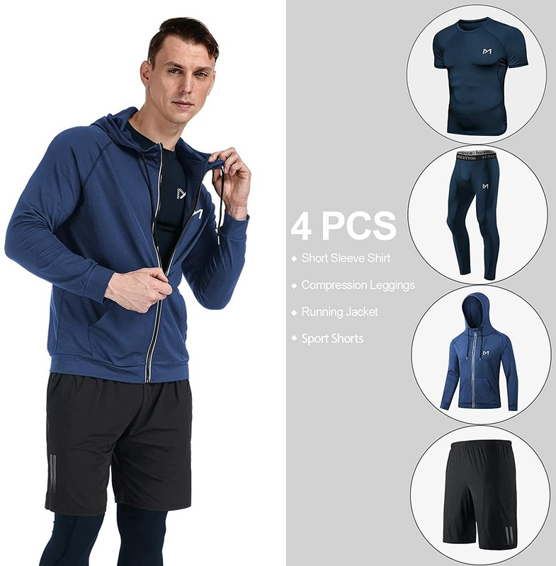 Mens 4pcs Men's Compression Sets Pants Short Sleeve Sleeve Shirt Jacket Shirt gallery
